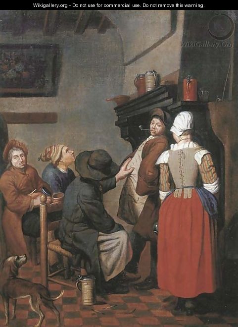 Company smoking and conversing in a kitchen - Jan Jozef, the Younger Horemans