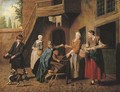 A courtyard in a town with a mussel seller and other figures - Jan Jozef, the Younger Horemans