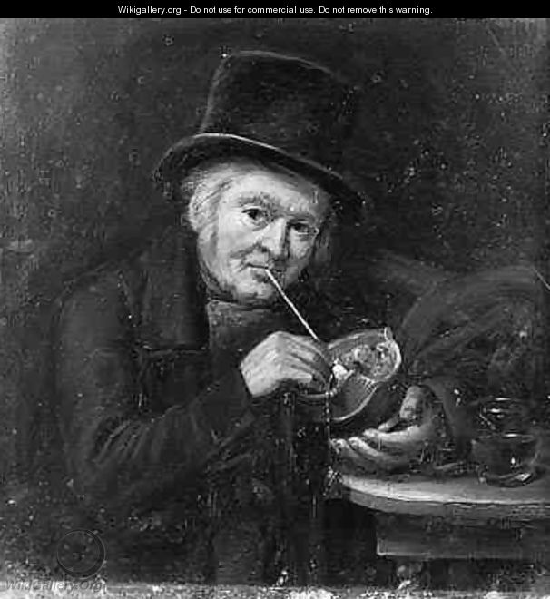 Portrait of a man lighting his pipe - Jan Jansen Vredenburg