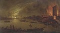 A moonlit riverside town on fire - Jan Ludewick de Wouters