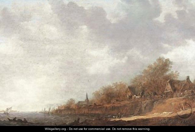 A village at the banks of a river - Jan van Goyen