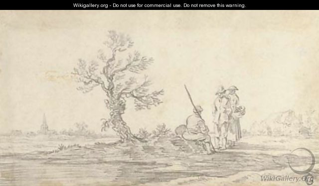 Three peasants resting on a path - Jan van Goyen