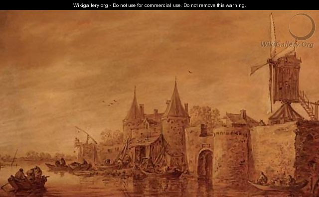Fortifications and a windmill along a river - Jan van Goyen