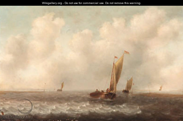 A Dutch kaag and other shipping in choppy seas - Jan Porcellis