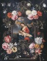 The Virgin and Child in a carved stone cartouche surrounded by flowers - Jan The Elder Brueghel