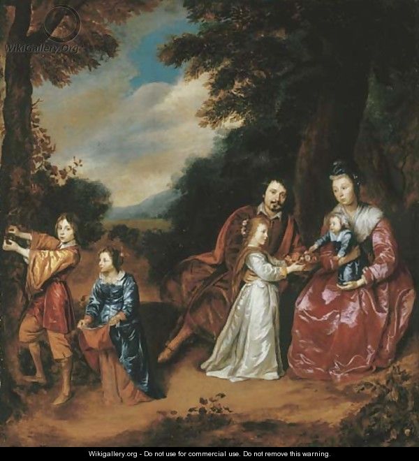 A group portrait of a family in a landscape - Jan Mijtens
