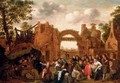 Villagers merrymaking and playing La main chaude amongst ruins - Jan Miense Molenaer