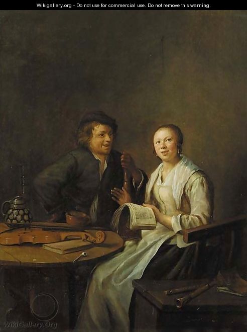 A couple making music in an interior - Jan Miense Molenaer