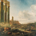 An Italianate landscape with a ruined Doric colonnade - Jan Baptist Weenix