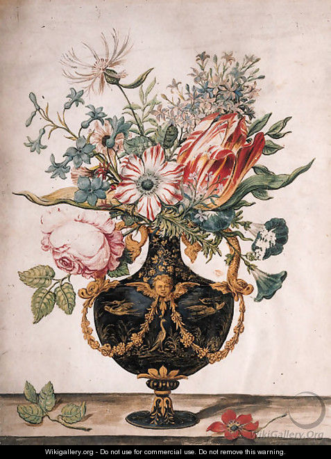 Flowers in a decorative urn - Jan Baptist van Fornenburgh