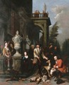 A family hunting group outside a Neoclassical mansion - Jan Baptist Lambrechts