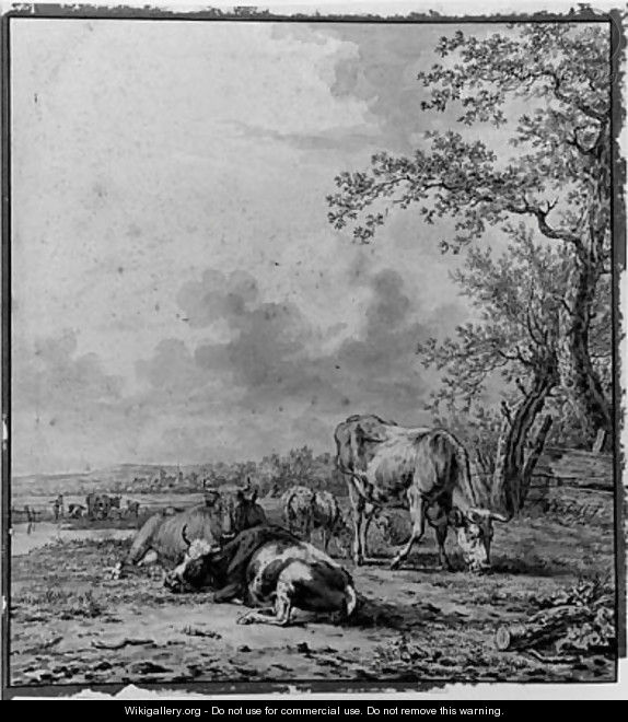 Cattle resting and grazing near a Stream - Jan Kobell