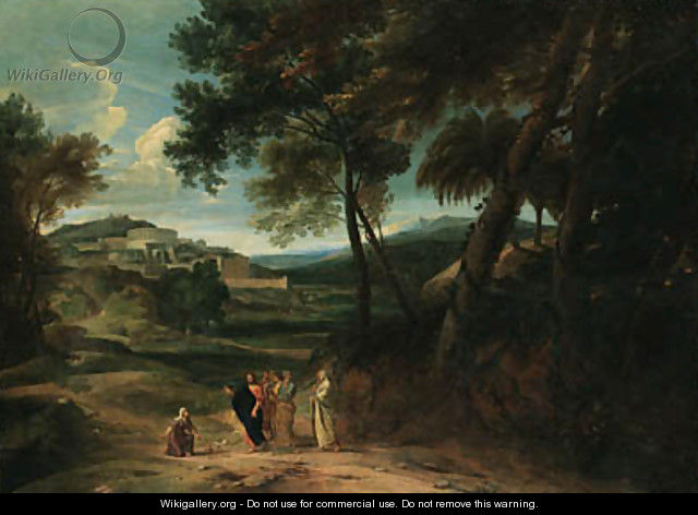 A classical landscape with Christ and the Canaanite Woman - Jan Baptist Huysmans