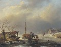 Peasants pushing a sledge on a frozen river - Jan David Geerling Grootveld