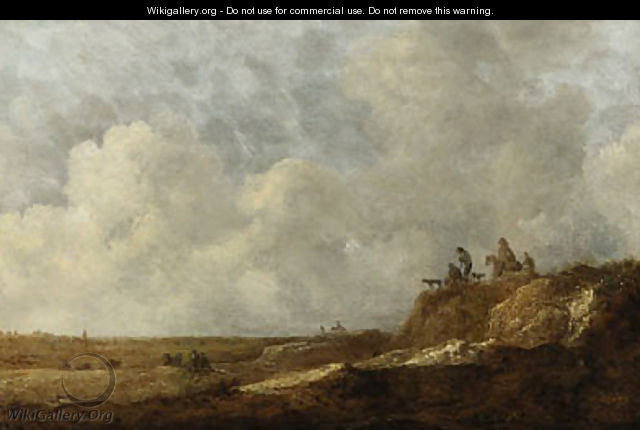 An extensive landscape with peasants on a sandy bluff - Jan Coelenbier