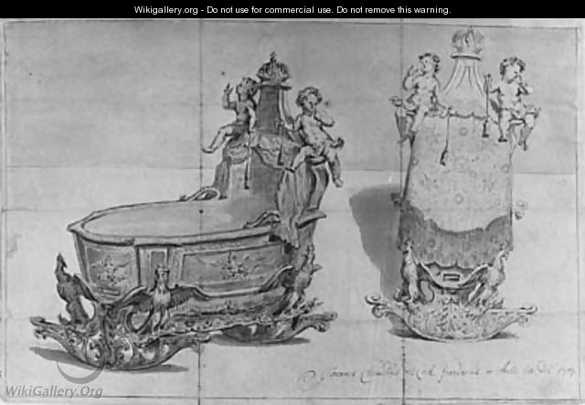 Two Studies of an elaborately decorated Cradle - Jan Claudius De Cock