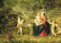 The Madonna and Child seated in a garden with putti, birds and animals - Jan, the Younger Brueghel