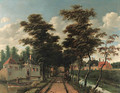 An avenue between two canals with a horseman and a dog - Jan Gabrielsz. Sonje