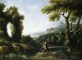 An Italianate coastal landscape with the Death of Saint Mary of Egypt - Jan Frans van Orizzonte (see Bloemen)