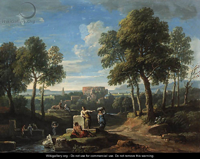 A classical landscape with figures by ruins - Jan Frans van Orizzonte (see Bloemen)