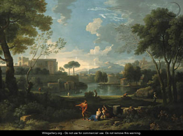 An Italianate landscape with a lakeside - Jan Frans van Orizzonte (see Bloemen)