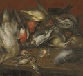 A hunting still life with a sparrow - Jan Hans Verhoeven