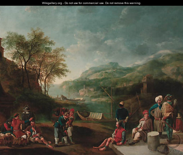 Oriental merchants and galley slaves in a river landscape - Jan Griffier
