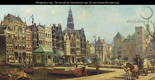 A view on the Damrak and the Beurs van Berlage, Amsterdam - Johan Gerard Smits