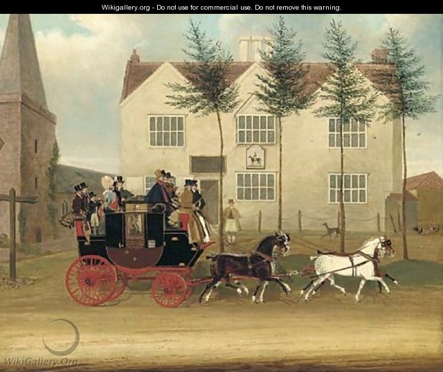 The Guildford to London coach passing before an inn - James Pollard