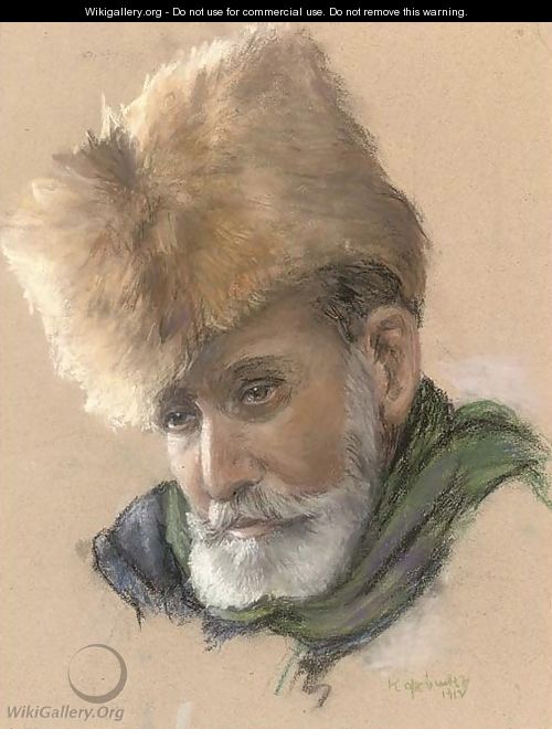 Portrait of a bearded man in a fur hat 2 - Russian School