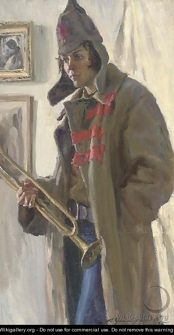 A young Russian soldier with a trumpet - Russian School