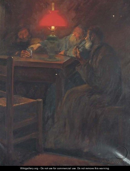 Three Jewish men sharing an evening drink - Russian School