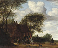 A wooded landscape with travellers by an inn - Salomon van Ruysdael