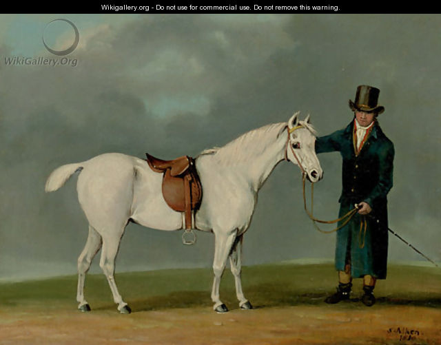 A Gentleman with a Saddled Grey Hunter - Samuel Henry Gordon Alken