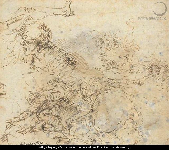 A figure falling from a horse and studies of heads - Salvator Rosa