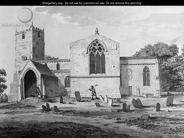 South-east view of St Lawrence Church, Whitwell, Derbyshire - Samuel Hieronymous Grimm
