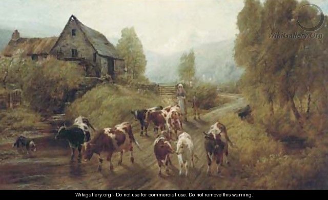 Cattle fording a mill stream - Robert Watson