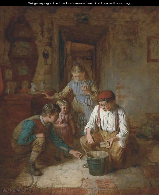 Children in a cottage interior - Robert W. Wright