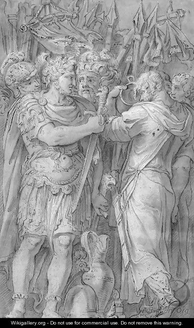 A group of Roman soldiers, after Polidoro - Roman School