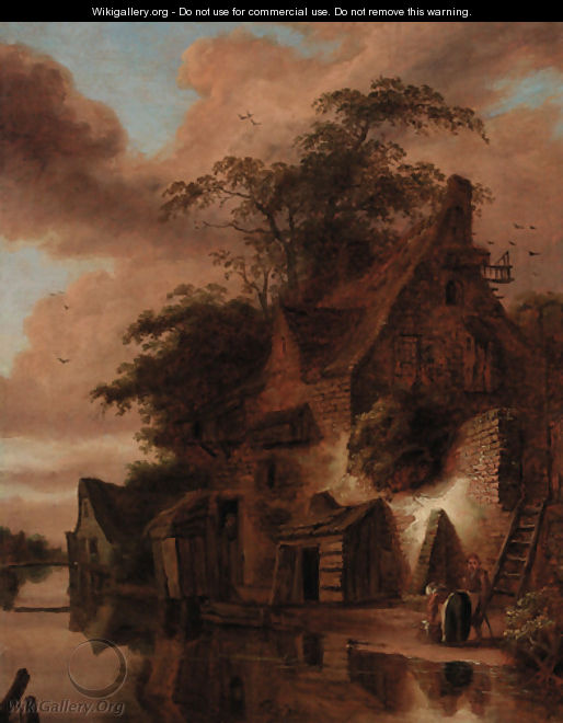 A cottage by a river - Roelof van Vries