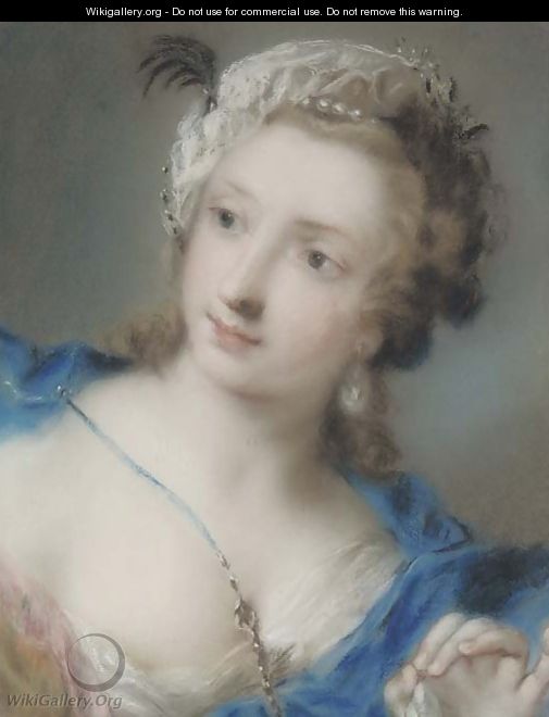 Portrait of a girl looking to the left, bust-length, wearing a blue mantle - Rosalba Carriera