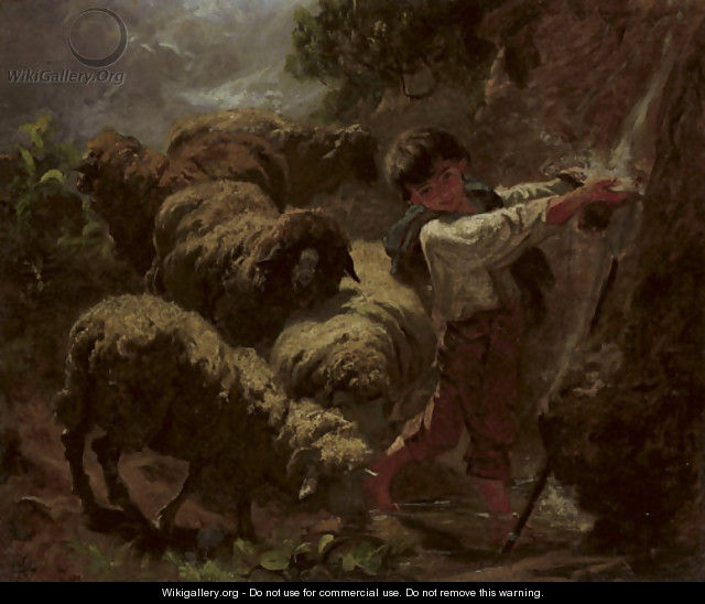 Hirtenbub mit Schafen an der Quelle - Rudolf Koller