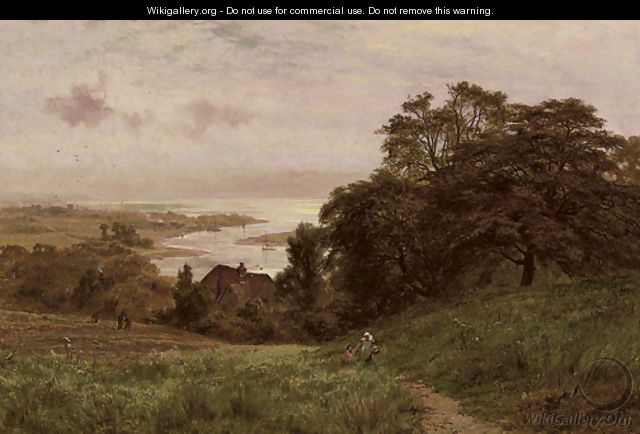 Children on a hillside overlooking an estuary - Robert Gallon
