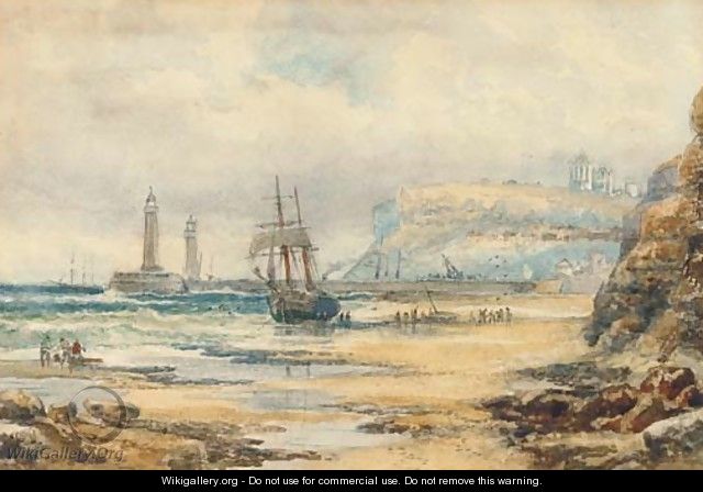 Unloading a beached brig, Whitby - Robert Ernest Roe