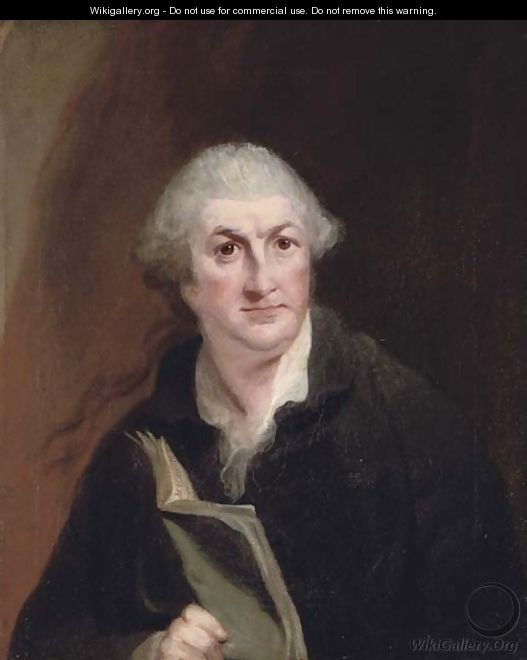 Portrait of David Garrick (1717-1779), half-length, in a black coat and wig, holding an open copy of Macbeth - Robert Edge Pine