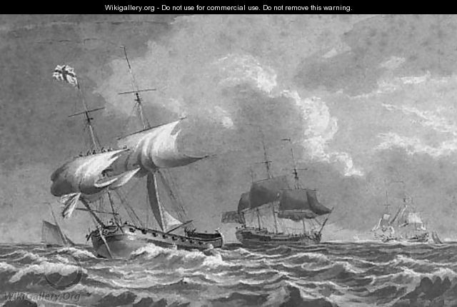 An armed schooner and frigates in the Channel - Robert Cleveley