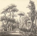 Elegant figures with their dogs in an Italianate park - Harriet Cheney