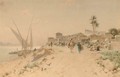 Feluccas unloading before a settlement on the edge of the Nile - Robert George Talbot Kelly