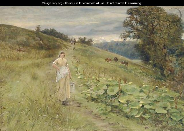 A milkmaid in a meadow - Robert Jobling
