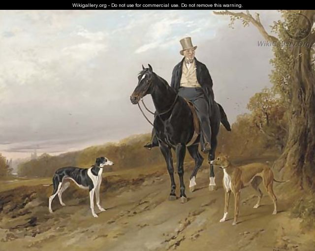 Charles, 2nd Earl of Talbot, on a dark bay hunter, with his greyhounds Top and Tabinet - Richard Ansdell